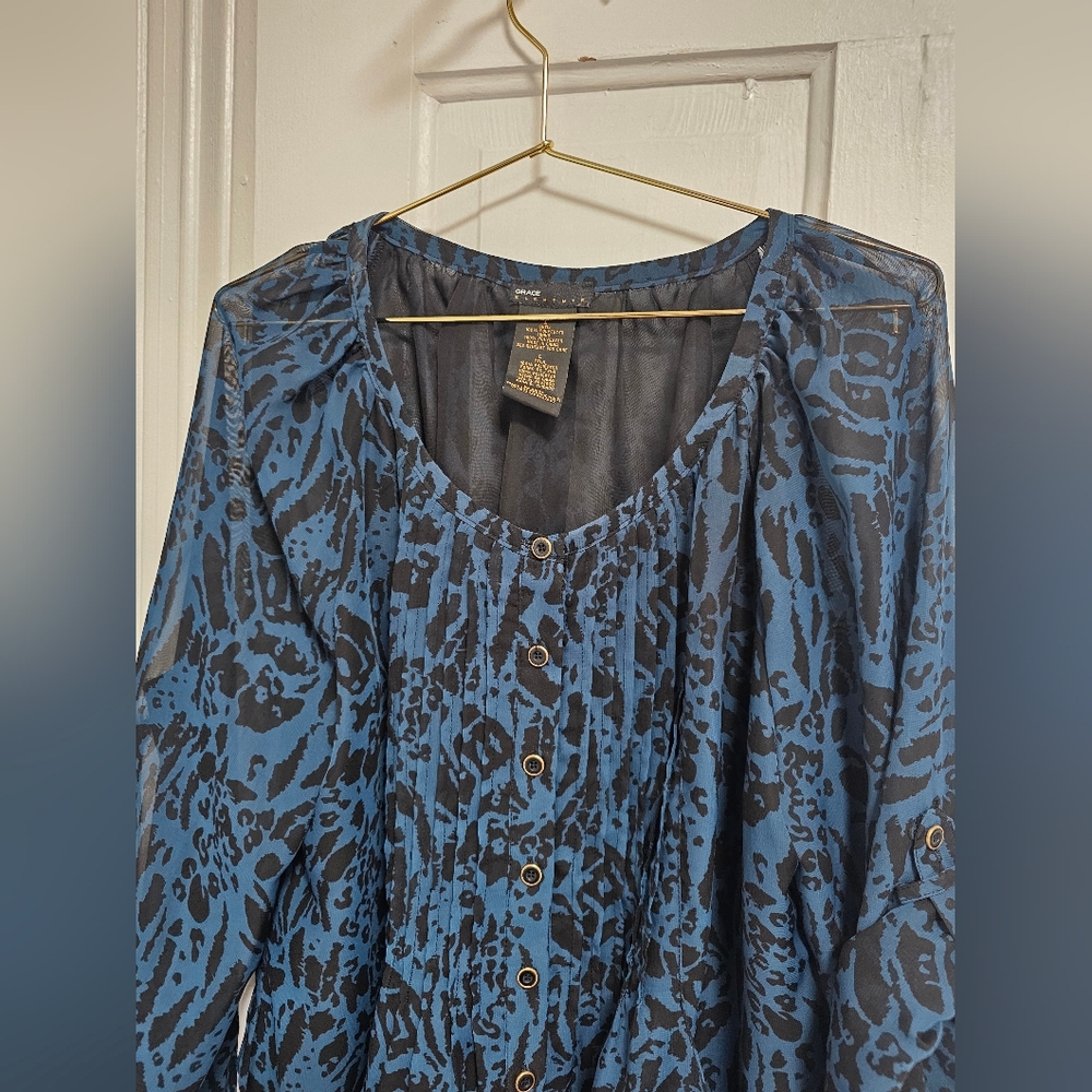 Grace Elements Blue Leopard Patterned Women's Blouse